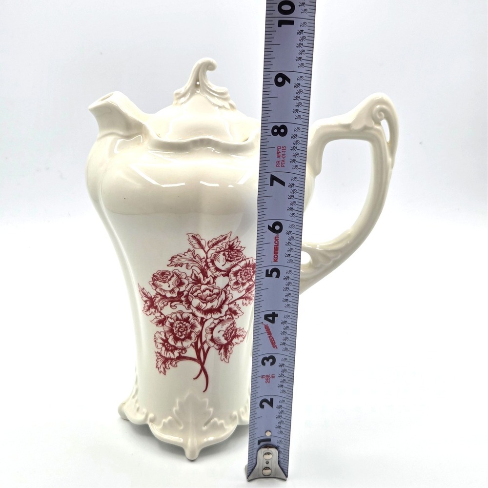 Certified International Coffee Pot Teapot with Delecate Burgundy Floral Transfer - Picture 8 of 13
